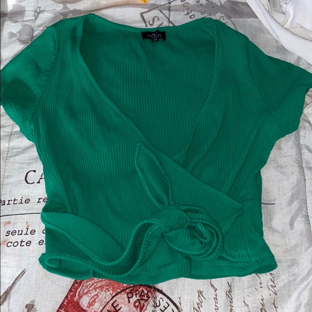 Green bow crop top